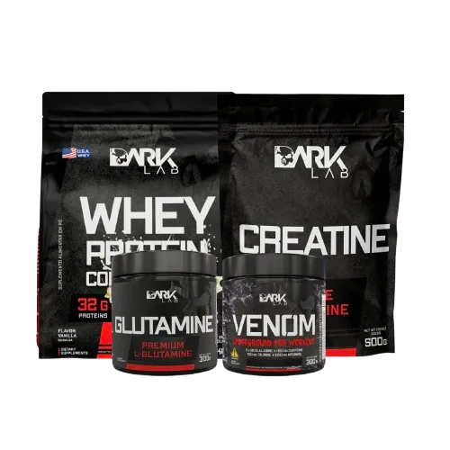 KIT INICIANTE: WHEY + CREATINA + GLUTAMINE + PRÉ TREINO VENOM